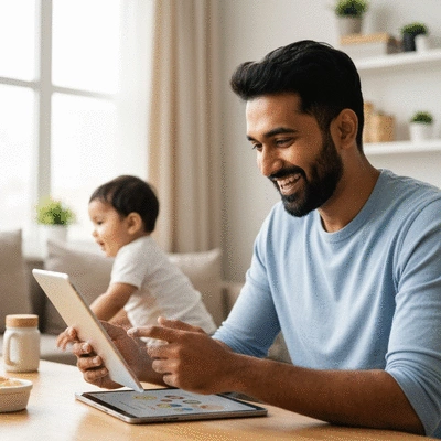 Parent engaging with a community of parents online about baby food deals